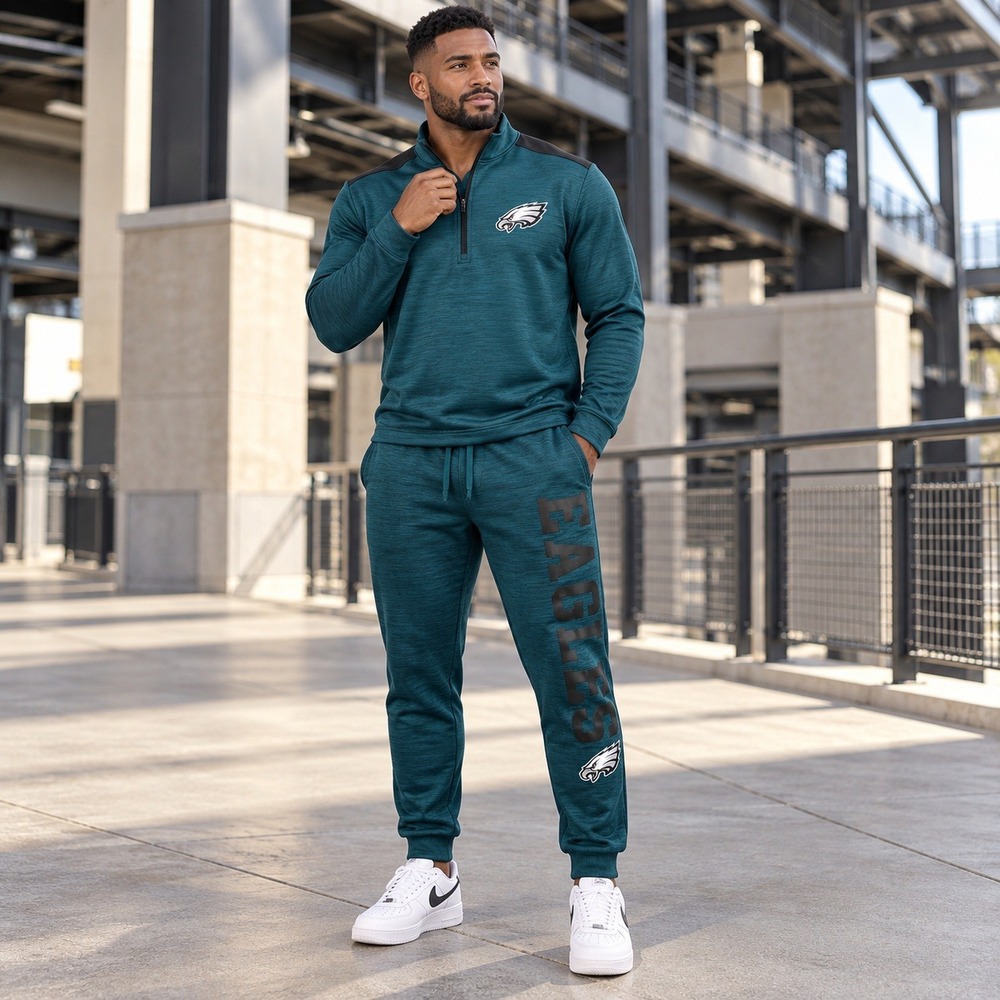 NFL Team Apparel Large Philadelphia Eagles 1/4 Pullover Joggers Sleepwear Set
